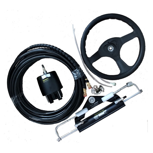 HYDRAULIC OUTBOARD STEERING KIT ✱ Up to 150hp ✱ Complete Helm Cylinder Hoses & Boat Steering Wheel