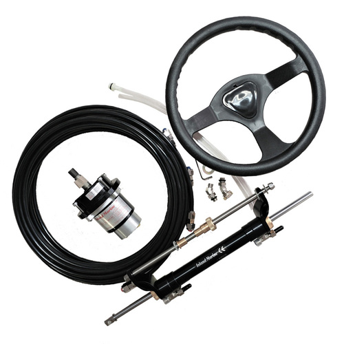 BOAT HYDRAULIC OUTBOARD STEERING KIT ✱ Up to 90hp ✱ Complete Kit Includes Helm, Cylinder, Hoses & Boat Steering Wheel